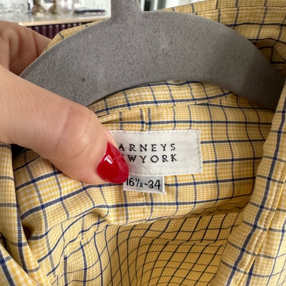 Barney's Yellow and Blue Checked Dress Shirt - Picture 3 of 6